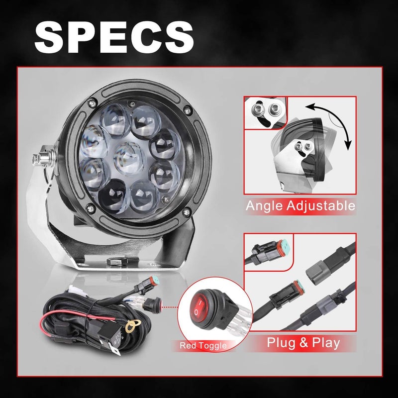 AKD Part 5 Inch Round LED Off Road Lights 90W Spot CREE LED Fog Lights w/Wiring Harness Round Bumper Lights 2PCS for Trucks Pickup SUV UTV ATV Wrangler Can-am - Image 3